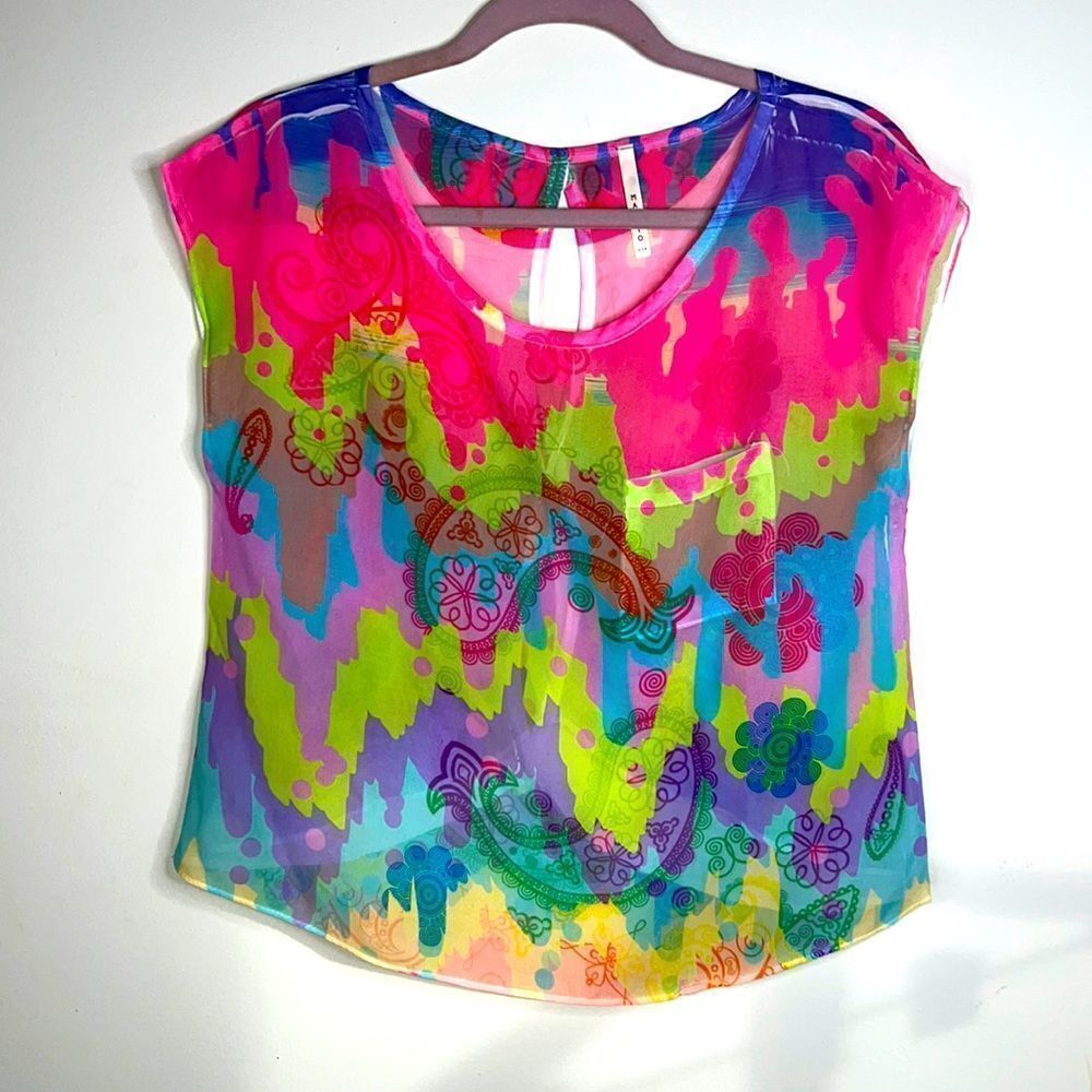 Manito‎ Sheer Boho Cutout Back Festival Crop Top Size Small
